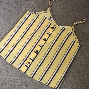 Striped Button Yellow Tops